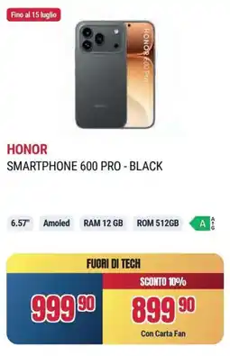 Sinergy HONOR SMARTPHONE 600 PRO - BLACK offerta
