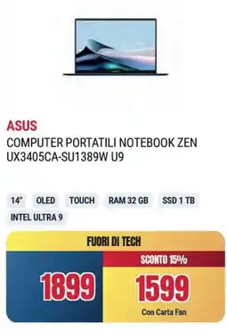Sinergy ASUS COMPUTER PORTATILI NOTEBOOK ZEN UX3405CA-SU1389W U9 offerta