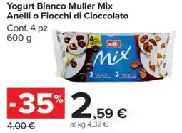 Carrefour Market Yogurt Bianco Muller Mix Anelli o Fiocchi di Cioccolato offerta