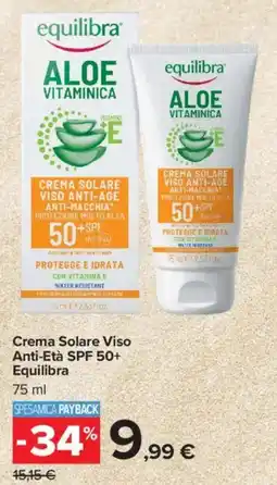 Carrefour Market Crema Solare Viso Anti-Età SPF 50+ Equilibra offerta
