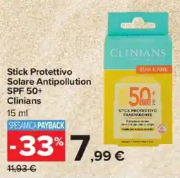 Carrefour Market Stick Protettivo Solare Antipollution SPF 50+ Clinians offerta