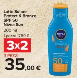 Carrefour Market Latte Solare Protect & Bronze SPF 50 Nivea Sun offerta