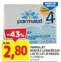 DPiù Parmalat bontà e leggerezza latte 1,2% di grassi offerta