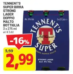 DPiù Tennent's super birra strong lager doppio malto bottiglia offerta
