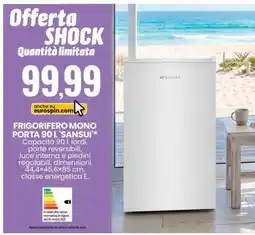 Eurospin FRIGORIFERO MONO PORTA 90L 'SANSUI' offerta