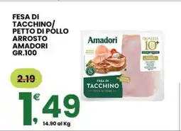 Eurospar FESA DI TACCHINO/PETTO DI POLLO ARROSTO AMADORI GR.100 offerta