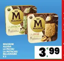 Eurospar MAGNUM ALGIDA LA PECHE/LA PISTACHE/BILLIONAIRE X 3 offerta