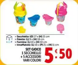 Deco Supermercati Set gioco 1 secchiello +5 accessori vari colori offerta
