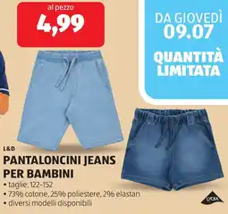 ALDI L&d pantaloncini jeans per bambini offerta