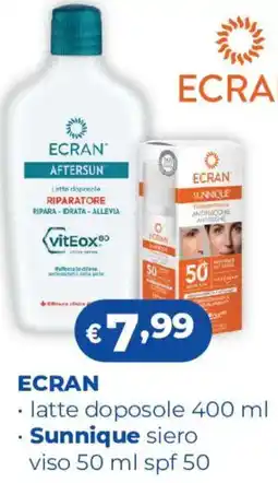 Acqua & Sapone ECRAN latte doposole Sunnique siero viso spf 50 offerta