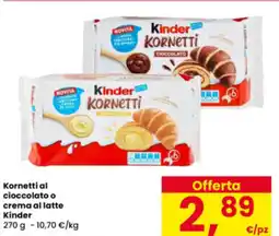 Interspar Kornetti al cioccolato o crema al latte Kinder offerta
