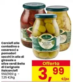 Interspar Carciofi alla contadina o casereccio pomodori secchi in olio di girasole o olive verdi Bella di Cerignola Italcarciofi offerta