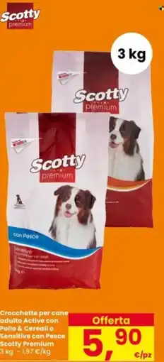 Interspar Crocchette per cane adulto Active con Pollo & Cereali o Sensitive con Pesce Scotty Premium offerta
