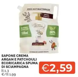 Mercatò Sapone crema argan e patchouli ecoricarica SPUMA DI SCIAMPAGNA offerta