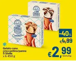 Qui Discount Gelato cono croccantino/panna 5 Stelle offerta