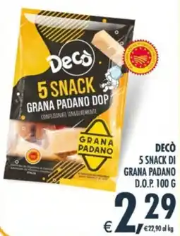 Deco Supermercati Decò 5 snack di grana padano d.o.p. offerta