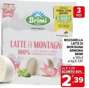 Iperal Mozzarella latte di montagna armonia Brimi offerta