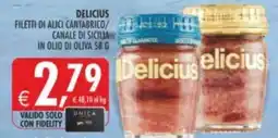 Deco Supermercati Delicius filetti di alici cantabrico/ canale di sicilia in olio di oliva offerta