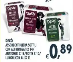 Deco Supermercati Decò assorbenti ultra sottili con ali ripiegati x 14/ anatomici x 16/notte x 10/ lunghi con ali x 11 offerta