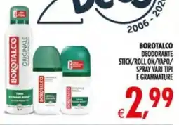 Deco Supermercati Borotalco deodorante stick/roll on/vapo/ spray offerta