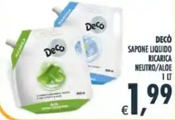 Deco Supermercati Decò sapone liquido ricarica neutro/aloe offerta
