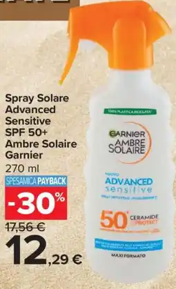 Carrefour Express Spray Solare Advanced Sensitive SPF 50+ Ambre Solaire Garnier offerta