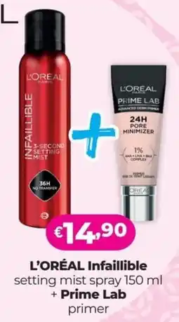 La Saponeria L'ORÉAL Infaillible setting mist spray + Prime Lab offerta