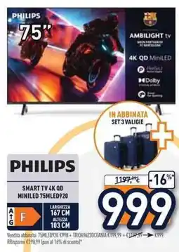 Unieuro Philips smart tv 4k od miniled 75MLED920 offerta