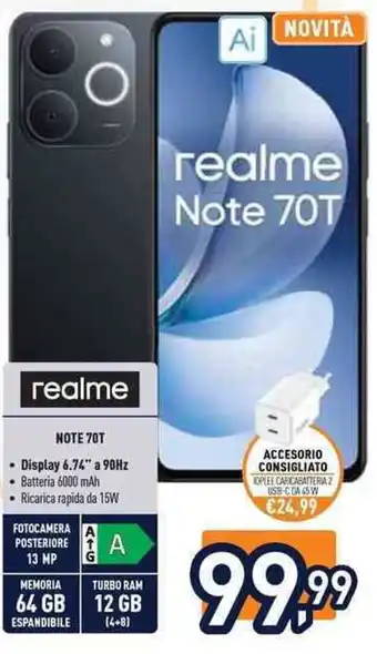 Unieuro Realme note 70T offerta