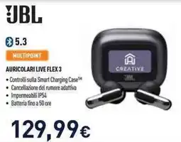 Unieuro Jbl auricolari live flex 3 offerta