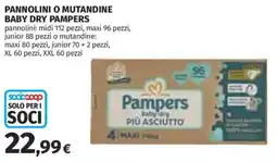 Ipercoop Pannolini o mutandine baby dry Pampers offerta