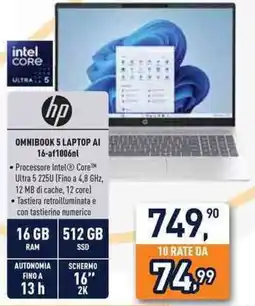 Unieuro Hp omnibook 5 laptop AI 16-af1006nl offerta