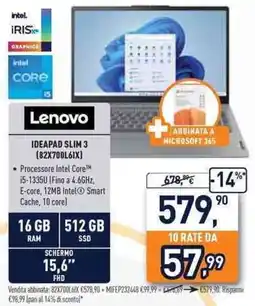 Unieuro Lenovo ideapad slim 3 (82X700L6IX) offerta