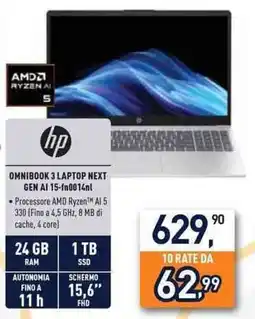 Unieuro Hp omnibook 3 laptop next gen AI 15-FN0014NL offerta