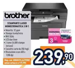 Unieuro Brother stampante laser monocromatica 3 in 1 offerta