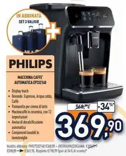 Unieuro Philips MACCHINA CAFFE AUTOMATICA EP332140 offerta