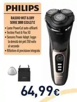 Unieuro Philips rasoio wet & dry serie 3000 S3242 offerta