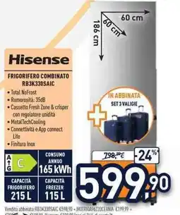 Unieuro Hisense frigorifero combinato RB3K330SAIC offerta