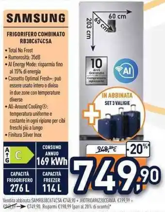 Unieuro Samsung frigorifero combinato RB38C674CSA offerta
