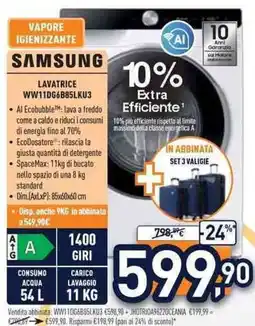 Unieuro Samsung lavatrice WW11DG6B85LKU3 offerta