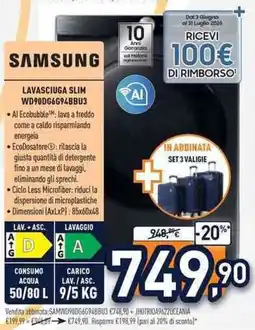 Unieuro Samsung lavasciuga slim WD90DG6G94BBU3 offerta