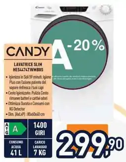 Unieuro Candy lavatrice slim HES4474TWMB8S offerta