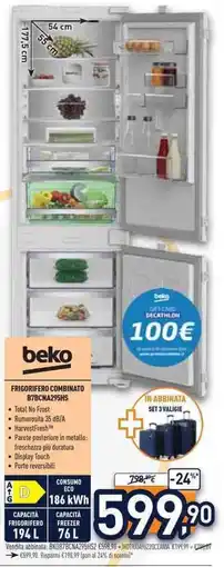 Unieuro Beko frigorifero combinato B7BCNA295HS offerta