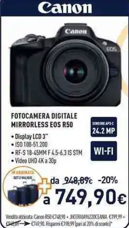 Unieuro Canon fotocamera digitale mirrorless EOS R50 offerta