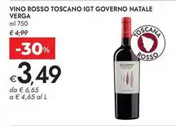 Bennet Vino rosso toscano igt governo natale Verga offerta