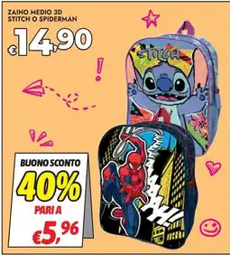 Bennet Zaino medio 3d stitch o spiderman offerta