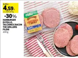 Coop HAMBURGER DI POLLO, TACCHINO E BACON THE GRILLERS FILENI offerta