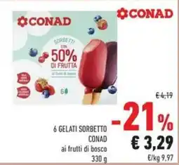 Conad 6 gelati sorbetto conad ai frutti di bosco offerta