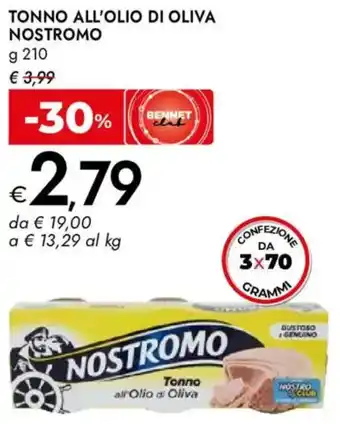Bennet Tonno all'olio di oliva NOSTROMO offerta
