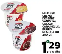 Extra Supermercati Milk pro crema dessert vaniglia/ cacao/ caramello/ burro di arachidi offerta
